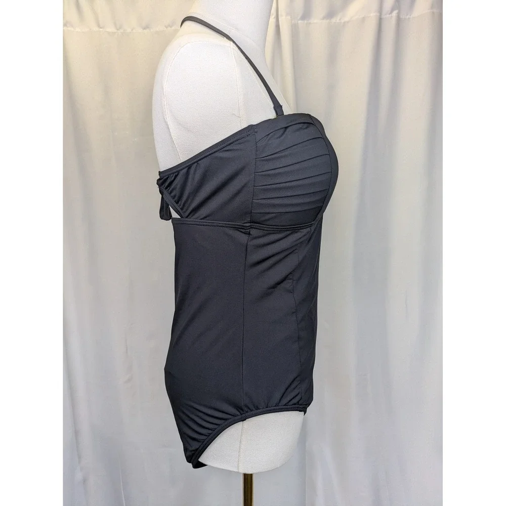 Tommy Bahama One Piece Swimsuit Women 10 Black Halter Ruched Sweetheart‎ Padded